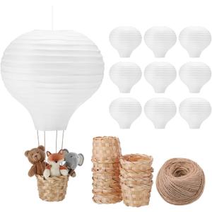 Meooeck 10 Pcs Hanging Hot Air Balloon Decorations Paper Lanterns 12 Inch Reusable Hot Air Balloon Decor Paper Lanterns Set for DIY Craft Wedding Birthday Christmas Home Living Room (White)