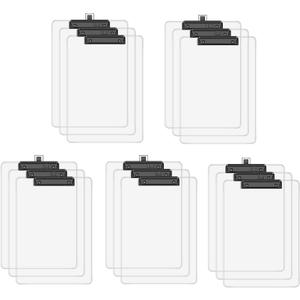 Clear Clipboard with Pen Holder, 8.5 x 11 Plastic Clip Boards with Black Low Profile Clip, Letter Size for Classroom, Teacher, Students, School, Office Supply(Pack of 15)