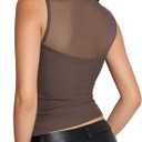 SUUKSESS Women Sexy Mesh Sheer Crop Tank Tops Sleeveless Ruched Going Out Tops (Brown, M)