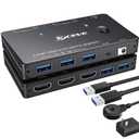 KCEVE HDMI2.1 KVM Switch 2 Computer 1 Monitor 8K@60Hz, KVM Switch HDMI 2 Port with 3 USB3.0, Wired Remote, Power Adapter and USB Cables (Black)