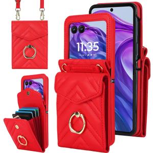 Asuwish Phone Case for Motorola Razr Plus 2025/Moto Razr 60 Ultra Wallet Cover with Ring Stand Card Holder Slot Crossbody Strap Lanyard RFID Blocking Purse Cell RazrPlus Plus2025 + 5G Women Girls Red