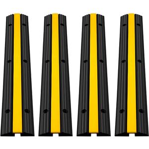 VEVOR 4 Pack of 1-Channel Rubber Cable Protector Ramps Heavy Duty 22046Lbs Load Capacity Cable Wire Cord Cover Ramp Speed Bump Driveway Hose Cable Ramp Protective Cover