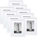 Wiscet Picture Frame Set of 9, 11x14 with Mat or 8x10, White, Classic Design, Engineered Wood, Wall Mount or Tabletop
