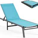 Aluminum Chaise Lounge Ourdoor - Foldable & Assemble Free Outdoor Lounge Chair with 5 Adjustable Backrest, Patio Lounge Chair for Outside Poolside Beach Pool, Lake Blue (1 Pack)