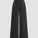 Wide Leg Pants Women's Pants Button Pocket Mid Waist Solid Trousers Long Pant Casual Business Office Wear Medium Black