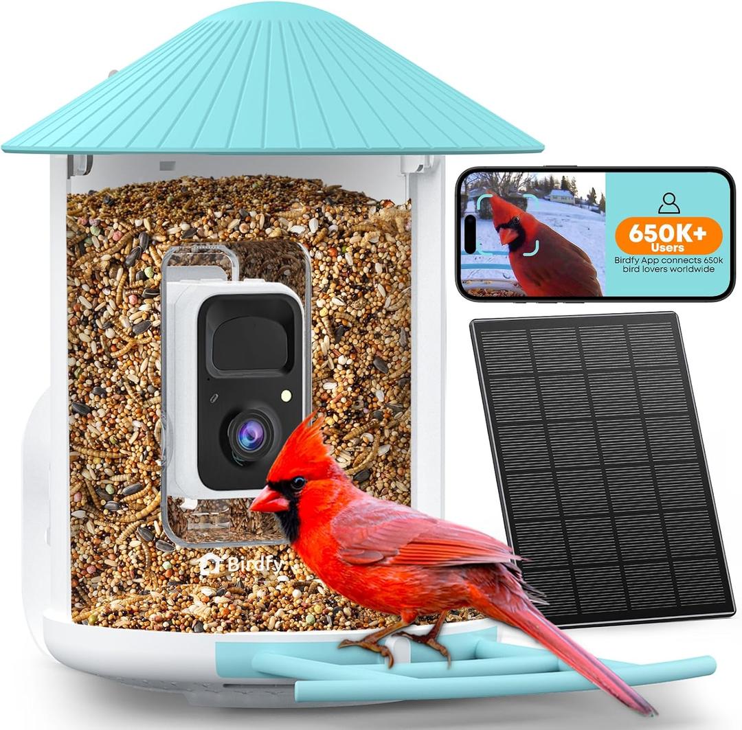 NETVUE by Birdfy Smart Bird Feeder with 2K HD AI Camera Solar Powered, Wireless Wildbird Watching, Live Stream & Color Night Vision, Auto-Capture & Notify, Free Cloud Storage (AI by Subscription) (Blue)