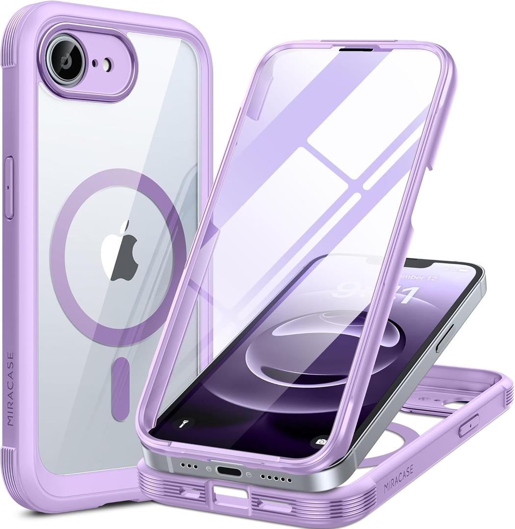 Miracase for iPhone 17e Case & iPhone 16e Case, Full-Body Phone with Built-in Glass Screen Protector, [Magnetic with MagSafe] Military Drop Proof 17 E/ 16 E Cover Bumper 6.1 inch, Purple