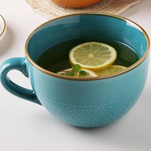 Oversized Coffee Mug Soup Bowls with Handles Big Ceramic Mug XXL Cereal Large Tea Cup 700 ML Porcelain (Blue Large Cup 24 oz)