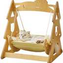 Piegricdiat 2 in 1 Wooden Cat Hammock, Comfortable and Breathable Hanging Cat Bed with Soft Mattress and Pillow，Suitable for Cats or Small dogs1