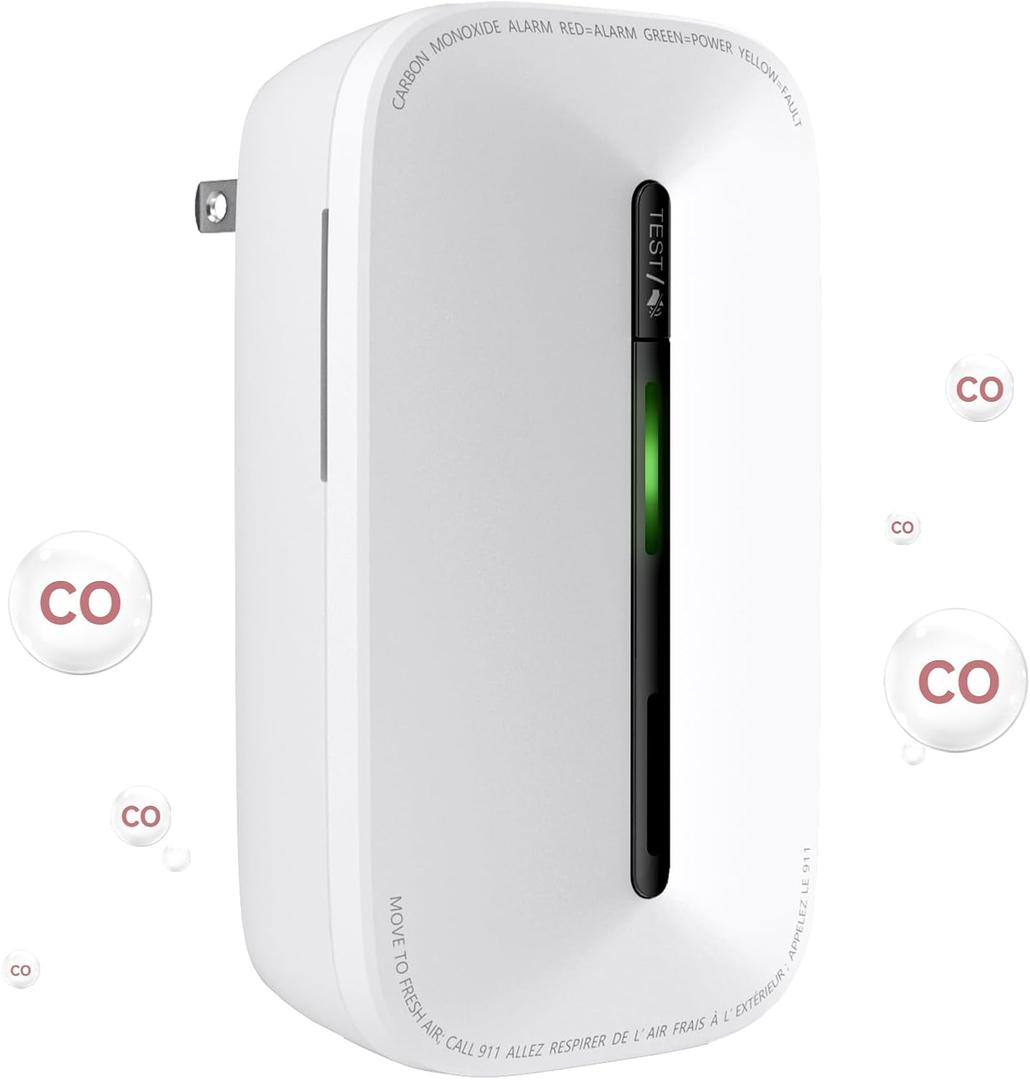 Carbon Monoxide Detectors Plug in, 10-Year Battery Powered CO Detector with Breathing Light, Portable Traval Carbon Monoxide Alarm for Home/Office/RV, 1Pack