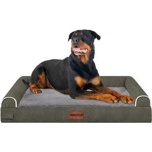 Large Dog Bed Orthopedic Washable: Beds Bolster XL Bed Large Big Dogs Memory Foam Couch Sofa Waterproof with Removable Cover - Dark Green (44.0"L x 34.0"W x 6.5"Th)