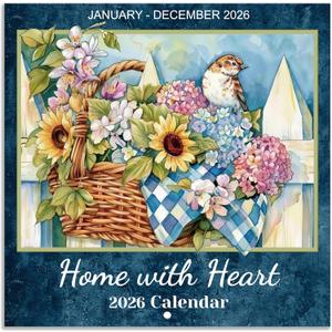 2026 Calendar - 2026 Wall Calendar, Jan. 2026 - Dec. 2026, 12" x 24" (Open), Home with Heart Calendars, 12-Month Calendars with Stapled Binding