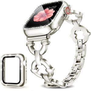 Mesime Compatible with Apple Watch Band 38mm 40mm 41mm 42mm 44mm 45mm 46mm, Women Bling Jewelry Bands with Tempered Glass Screen Protector Case, Shiny Strap for iWatch Series 11/10/9/8/7/6/5/4/3/2/1/SE