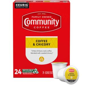 Community Coffee & Chicory 24 Count Coffee Pods, Medium-Dark Roast, Compatible with Keurig 2.0 K-Cup Brewers, 24 Count (Pack of 1)
