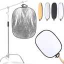 5 in 1 Photography Reflector 27x35inch (72x90cm) Collapsible Light Reflector with Handle & Connection Adapter,Portable Light Reflectors Diffuser Panel Photography Kit for Studio Video&Outdoor Lighting