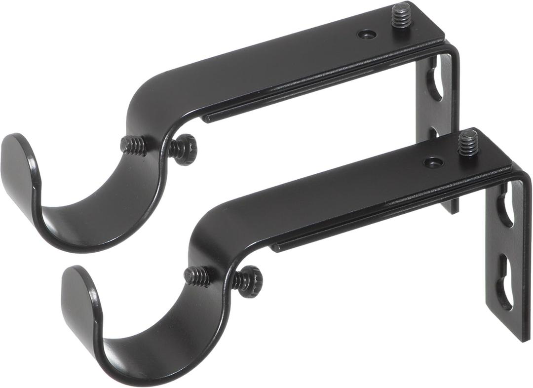 Ivilon Adjustable Brackets for Curtain Rods - for 1 or 1 1/8 Inch Rods. Set of 2 - Black