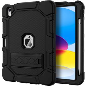 Case for iPad (A16) 11th Generation 11 Inch 2025 / iPad 10th Generation 10.9 Inch 2022, [Built-in Pencil Holder] Heavy Duty Shockproof Rugged Protective Case, Black