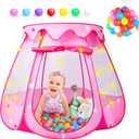 DISHIO Ball Pits with 50 Balls, Pop up Tents for Kids with Star Lights, Ball Pit for Toddlers, Princess Tent Toy for 1,2,3 yrs Birthday Gifts for Girls, Easy to Assemble and Store (50 Balls Included)