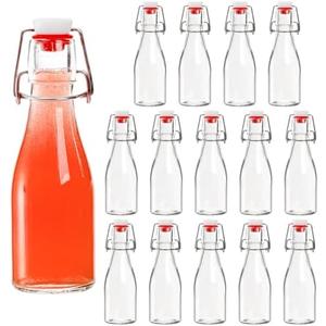 Tebery 15 Pack Flip Top Round Glass Bottles with Leak Proof Easy Caps, 5 oz Clear Beer Bottle Vinegar Kombucha Bottles for Wedding Themed Baby Shower Christmas Gifts