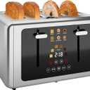 4 Slice Toaster, Touchscreen & Dual Independent Control Panel5 Basic Functions & Digital Countdown Toasters, 6 Shade Settings6 Bread Types, Smart Bread Maker Mute/Screen-Off,Silver