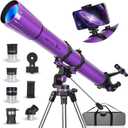 Telescope, Telescope for Adults High Powered, 90mm Aperture 1000mm Astronomical Refractor Telescopes for Beginners, Magnification 500X, with Three Eyepieces, Phone Adapter & Carrying Bag (901000-Purple)