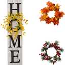 Glitzhome 42H Wooden Welcome Home Porch Sign with Interchangeable Wreaths for Front Door Vertical Farmhouse Standing Home Sign Hanging Wall Sign for Year Spring Fall Thanksgiving Christmas