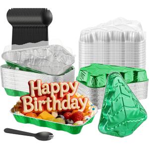 Mini Cake Pans with Lids, BAKINGPAK 25PCS 39OZ Foil Baking Tins with Lids Disposable Mini Aluminum Cake Loaf Pans Individual Cookie Tins for New Year Birthday Party, Green