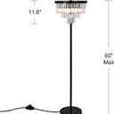 Wellmet 4 Lights Black Floor Lamp, Modern 3 Tiers Crystal Standing Lamp for Living Room Bright Lighting, Elegant Tall Crystal Floor Lamp with Foot Switch for Reading Room, Bedroom, Office (E12 Base)