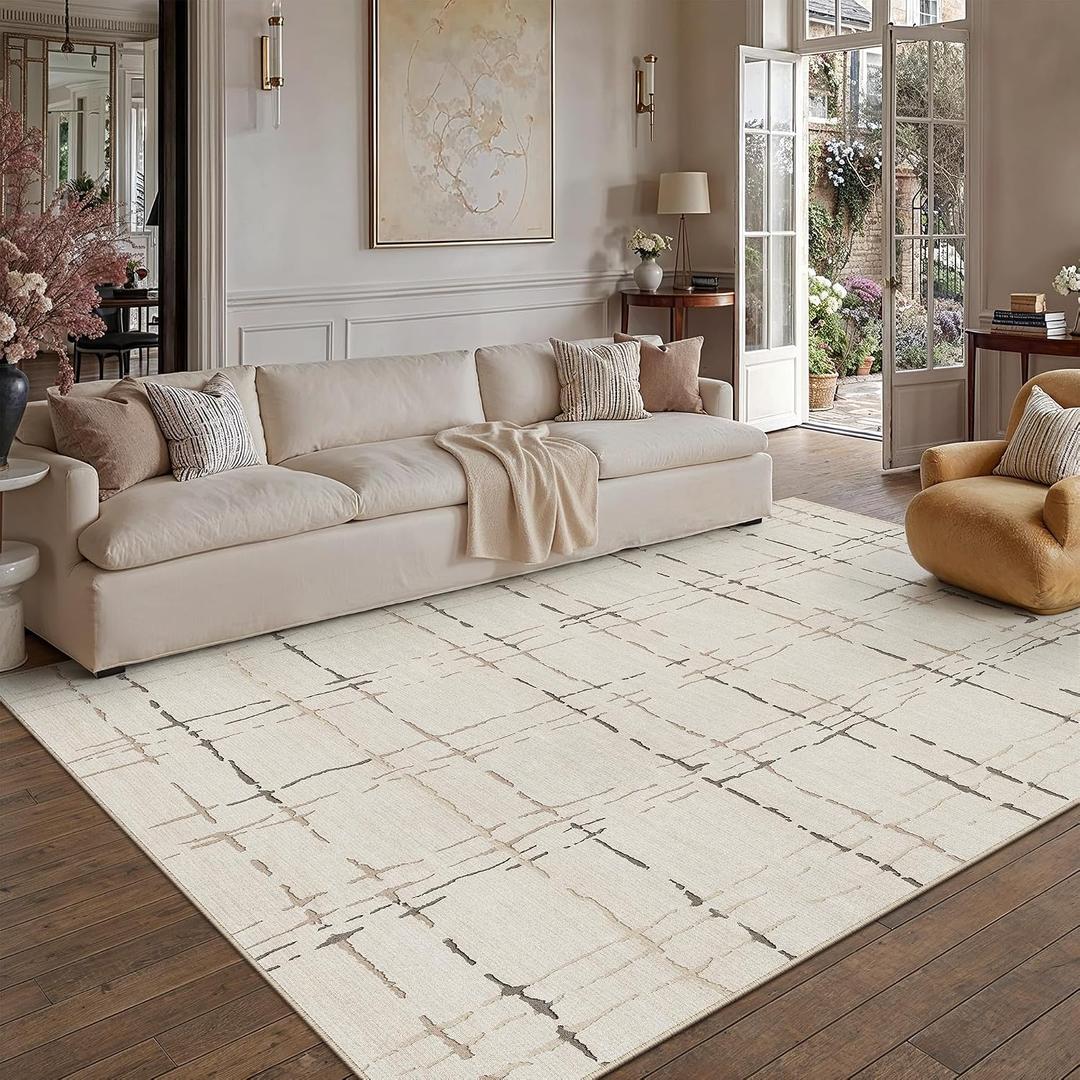 PureCozy 6x9 Beige Neutral Area Rug for Living Room Non Slip Carpet