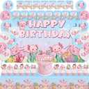 Pink Axolotl Birthday Decorations, Axolotl Backdrop Tablecloth Cake Topper Cupcake Toppers Latex Balloons Under the Sea Bday Party Decors for 1 2 3 4 5 6 Year Old Girl