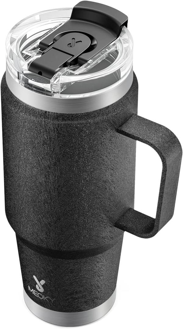 Meoky 32oz Tumbler with Handle, Stainless Steel Travel Mug with 2-in-1 Straw and Sip Lid, Vacuum Insulated Coffee Mug, 100% Leak Proof, Keeps Cold for 24 Hours or Hot for 8 Hours (Night)