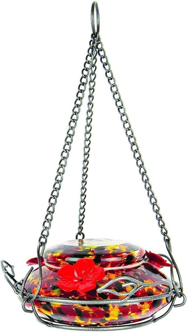 Nature's Way Bird Products GHF5 Hand Blown Garden Top Fill Hummingbird Feeder, 16 oz Capacity, Molten
