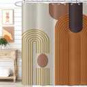 Mid Century Modern Extra Long Shower Curtain, Boho Brown Arch Geometric Machine Washable Waterproof for Bathroom Bathtub with Hooks 72Wx84H (Brown and Beige)