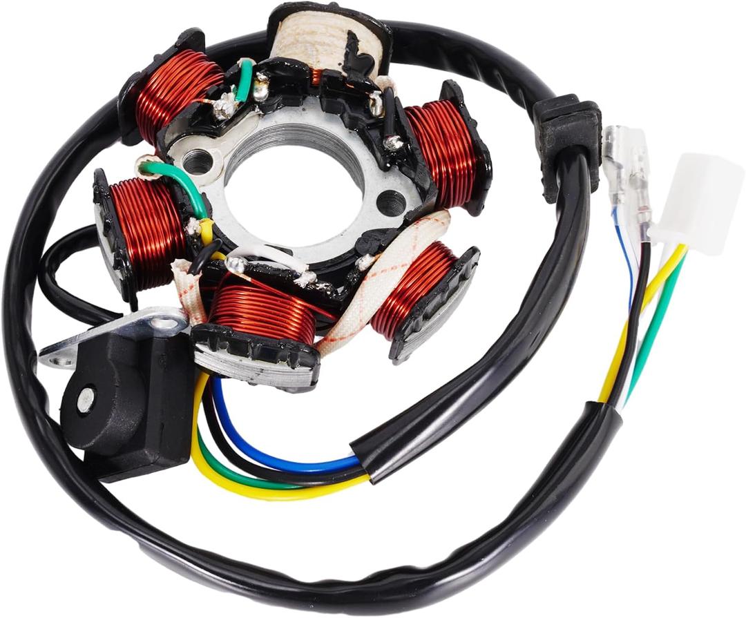 Ignition Stator Magneto 5 Wire AC 6 Pole Coil Fits for GY6 50cc 100cc 125cc 150cc Engine for ATV Go Kart Dune Buggy Dirt Bike, Magneto Stator Plate with 3-Pin Plug Wire and 2 Single Wires