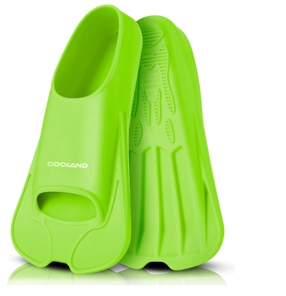 Odoland Snorkel Fins, Diving Fins for Adult, Full Foot Pocket Travel Size Swim Training Fins, Silicone Snorkeling Fins, Comfortable Flippers for Men Women (S(US Male 5.5-7 US Female 6.5-8), Green)