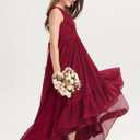 Junior Bridesmaid Dress Long Wedding Flower Girl Dress for Teen Party Pageant Gowns Chiffon (Red, 16)