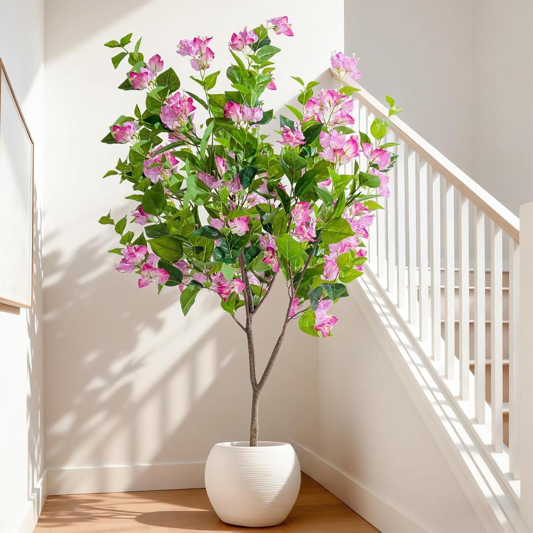 4FT Artificial Bougainvillea Tree Artificial Tree Tall Potted Fake Bougainvillea Trees for Outdoor Indoor Lifelike Potted Faux Plants with Wood Trunk and Flowers Office Wedding Home Decor (Pink)