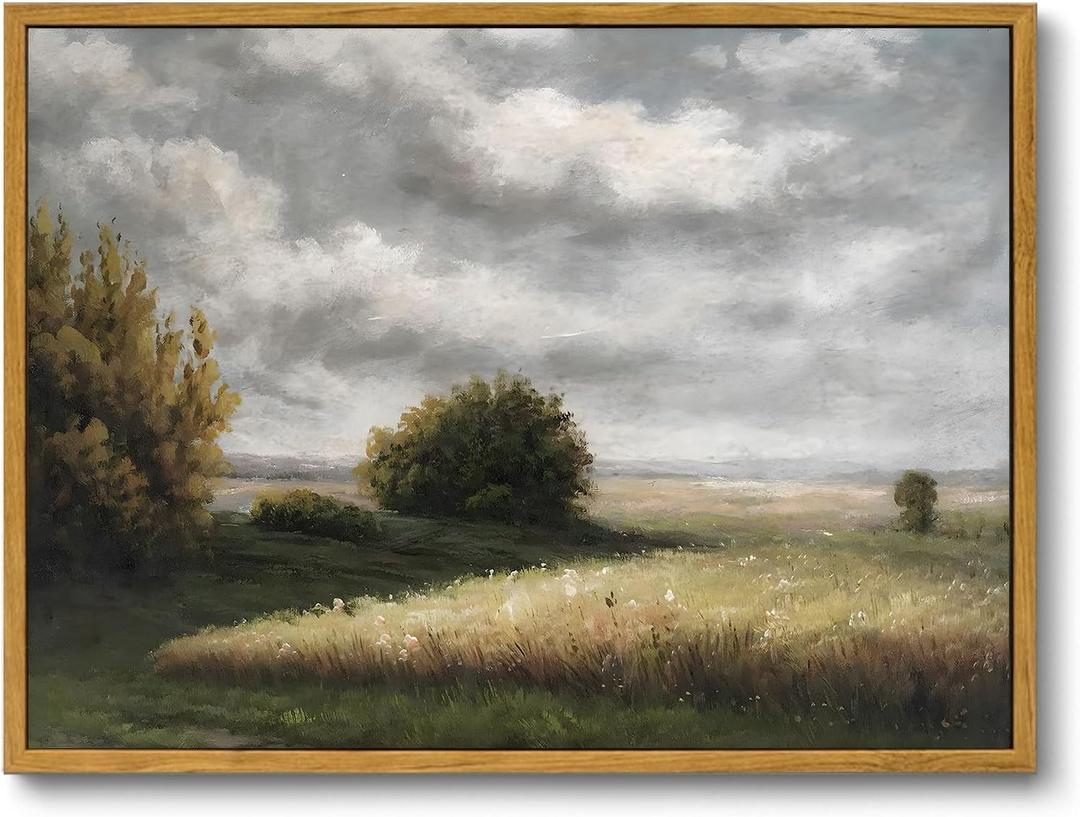 OIQArtOIQ Vintage Landscape Canvas Wall Art Framed Natural Scenery Painting Artwork Prints France Country Wilderness Farmhouse Decor Pictures Kitchen Bedroom Living Room Bathroom (36L" x 24W")