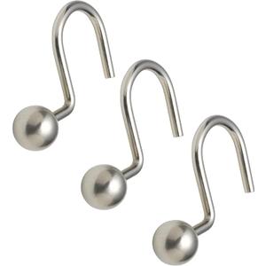 Popular Bath Ball Nickel Metal Shower Curtain Hooks Slips Through Curtain Grommet Easy To Install, Set of 12