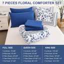 Dobuyly Floral Queen Comforter Set, 7 Piece Bed in a Bag Queen Size Blue Flowers on White Botanical Bedding Set, Soft Microfiber Bedding Comforter Sets with Sheets for All Season
