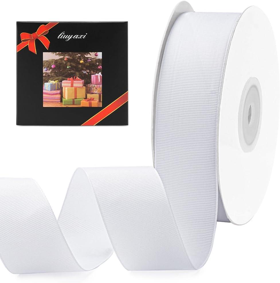 LIUYAXI White Grosgrain Ribbon 1-1/2 inch X 50 Yards Ribbon for Gift Package Wrapping Wedding Decor DIY Hair Baby Shower and Other Projects