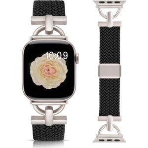 Wearlizer Braided Magnetic Band Compatible with Apple Watch Bands 42/46/38/40/41/44/45/49mm Women Men, Designer D-Shape Stretchy Elastic Nylon Strap for iWatch Series 11 10 9 8 7 6 5 4 SE/Ultra 3 2 1 (Black/Starlight)