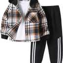 2Pcs Kids Boys Sweatsuit Hoodie Flannel Plaid Shirt Tops and Jogger Pants for Kids Fall Winter Spring Outfits (5-6 Years, Black)
