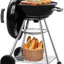 BEAU JARDIN Charcoal Grill 18 Inch for Outdoor Cooking BBQ Barbecue Coal Kettle Bowl Grill Portable Heavy Duty Round with Wheels Grilling for Tailgating Patio Backyard Camping Black