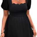 MakeMeChic Women's Maternity T Shirts Scallop Square Neck Puff Sleeve Casual Pregnancy Tops (Black, Large)