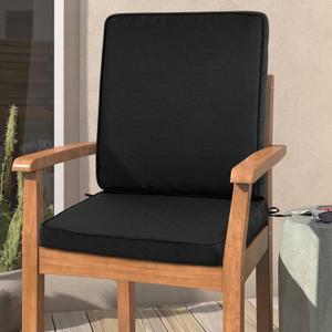 Magpie Fabrics Outdoor/Indoor High Back Square Corner Chair Cushion with Handle & Ties, Waterproof for Home Garden Balcony Patio Beach Swimming Pool, 45"x20"x3", Black