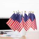 60 Pack Small American Flags on Stick 5x8 Inch/Mini US Flags/American Hand Held Stick Flags Spear Top (60 PACK)
