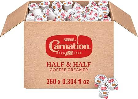 Nestle Carnation Coffee Creamer Half and Half, Made with Real Dairy, 0.304 fl oz Tubs (Pack of 360), BBD November 21, 2026