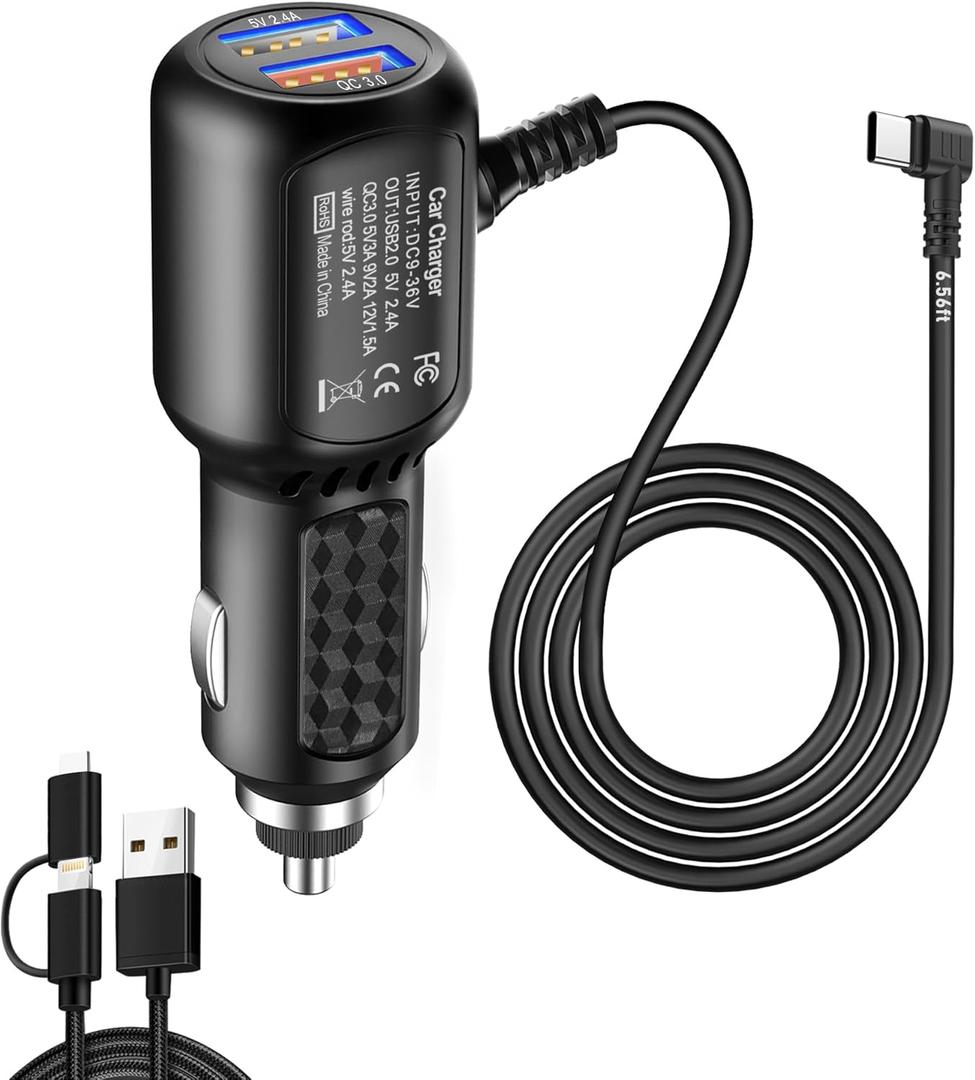 Dash Cam Charger USB C,Type C USB Power Cord,USB C Car Charger,Dual Port USB Dashcam Power Adapter,Fast Charging Cord Suitable for REDTIGER F7NVantrue N4WOLFBOX etc Dashcam (6.5FT)