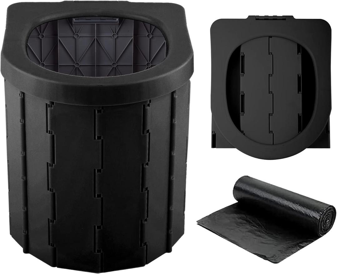 Outdoor Emergency Toilet for Camping Hygiene & Sanitation, Portable Foldable Potty for Car Travel Hiking Fishing Long Trips (Black)